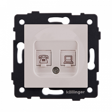 Розетка двойная RJ11 + RJ45 Cat.6, кашемир матовый Kollinger REA-011CM для Aspekt, Eleganz, Reflex