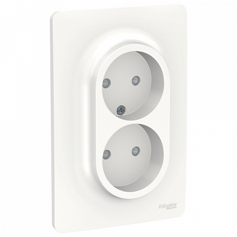 Schneider Electric Unica New Бел Розетка двойная, со шторками, без заземления, винт. зажим.