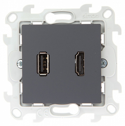 Simon 24 Графит Коннектор HDMI+USB 2.0