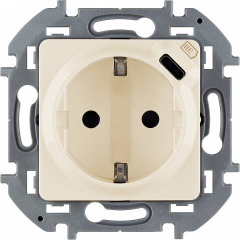 Legrand INSPIRIA Слоновая кость Розетка 2К+З немецкий стандарт 16А 250В со встроенным зарядным устройством USB C 1.5А 5В