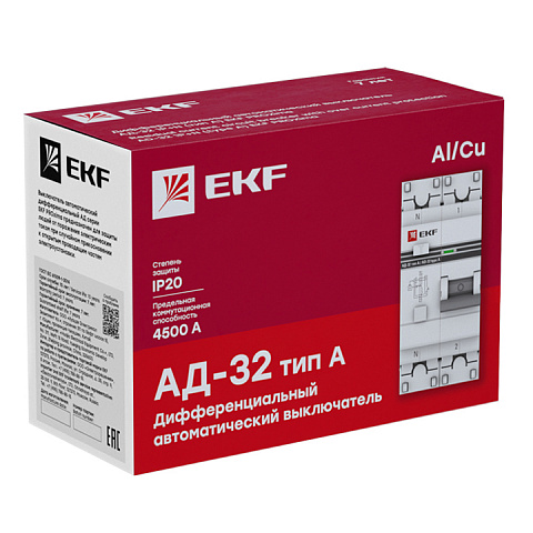 EKF PROxima АД-32 Диф. Автомат (C)  1P+N 16А/30мА тип А 4,5кА