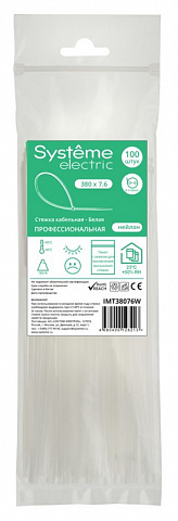 Systeme Electric Стяжка кабельная 380х7.6 Белая (100шт)