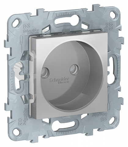 Schneider Electric Unica New Алюминий Розетка б/з со шторками, винт. зажим, 16 А