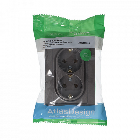 Systeme Electric AtlasDesign Мокко Розетка с/з двойная, 16А, в сборе
