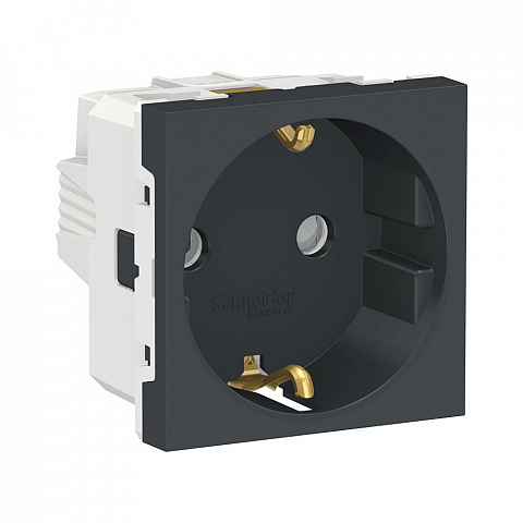 Schneider Electric Unica Modular Антрацит Розетка с/з со шторками, винт. зажим, 16А, 250В, 2 модуля