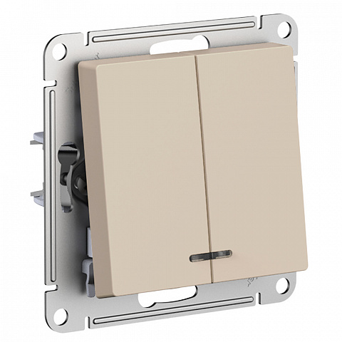 Systeme Electric AtlasDesign Песочный Выключатель 2-клавишный с подсветкой, сх.5а, 10АХ, мех.
