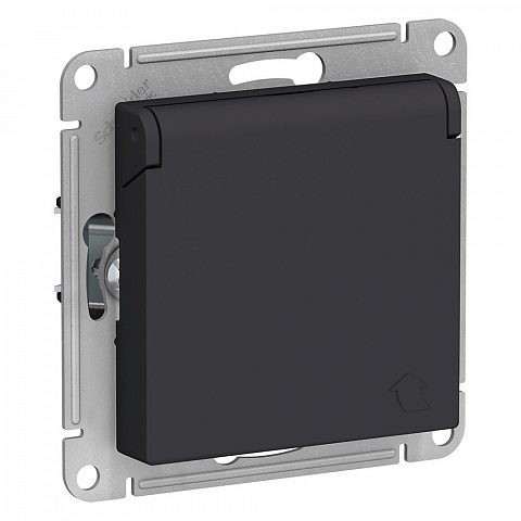 Systeme Electric AtlasDesign Карбон Розетка с/з, со шторками, с крышкой, 16А