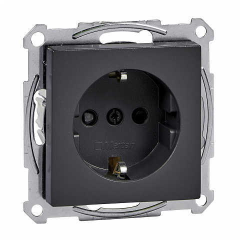 Schneider Electric Merten SM Антрацит Розетка с/з с защитными шторками безвинт. зажим