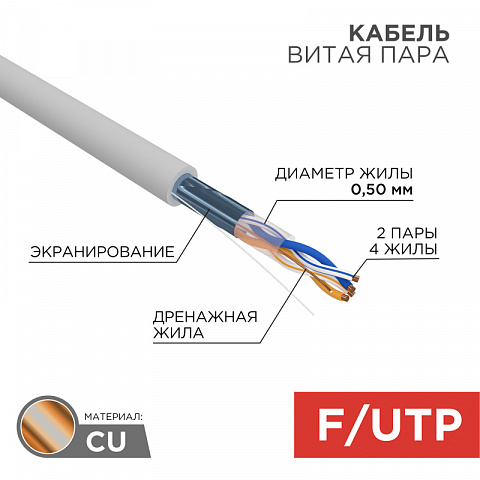 Кабель FTP 2PR 24AWG CAT5e 305м Rexant