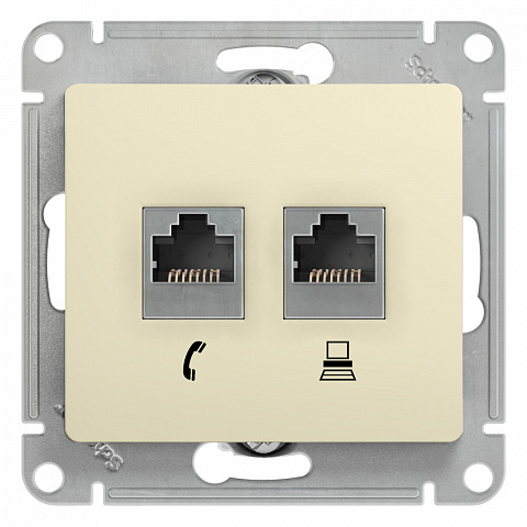 Systeme Electric Glossa Беж Розетка 2-я RJ11+RJ45, кат.5E
