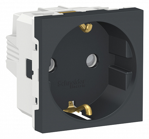 Schneider Electric Unica Modular Антрацит Розетка с/з со шторками, винт. зажим, 16А, 250В, 2 модуля