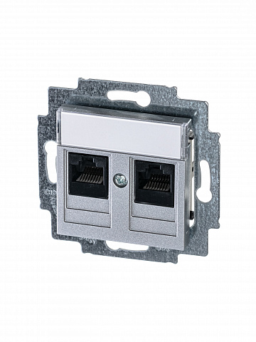 ABB EPJ Levit серебро / дымчатый чёрный Розетка компьютерная, 2хRJ45 кат,5e, серебро