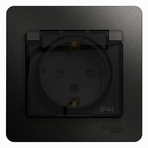 Systeme Electric Glossa Антрацит Розетка с/з со шторками с крышкой, 16А, IP44 (в сборе)