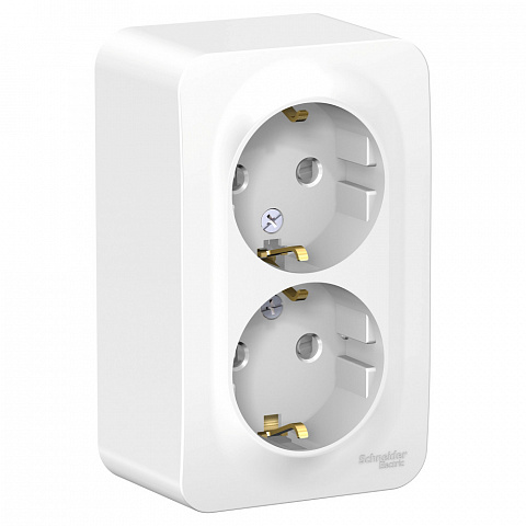 Systeme Electric Blanca наруж Бел Розетка 2-ая с/з со шторками 16А, 250В, изолир. пластина