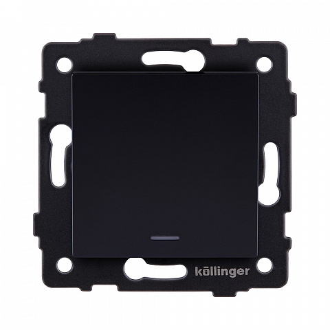 Выключатель кнопочный 1-клавишный 10А/250В с LED подсветкой, черный Kollinger REA-S-013BK для Aspekt, Eleganz, Reflex