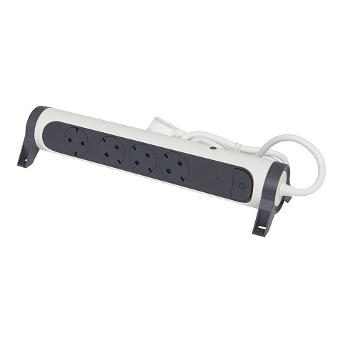 Legrand Revolution Комфорт Бело-черный Удлинитель 4x2К+З с выкл., кабель 1,5м, плоские розетки, с ИПМ и защитой от перегрузки, фиксируемый поворотный