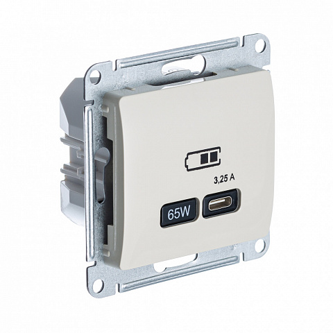 Systeme Electric Glossa Беж USB Розетка тип-C 65W высокоскор.заряд. QC, PD, мех.