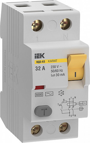 IEK KARAT УЗО KARAT ВД3-63 2P 32А 30мА 6кА тип AC