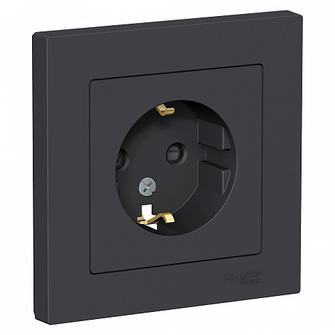 Systeme Electric AtlasDesign Карбон Розетка с/з со шторками, 16А, в сборе