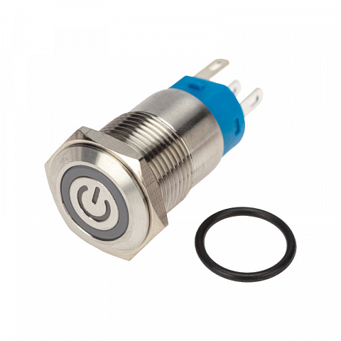 Кнопка антивандальная Ø16 250В Б/Фикс (5с) (ON)-OFF плоская подсв/красная POWER Rexant