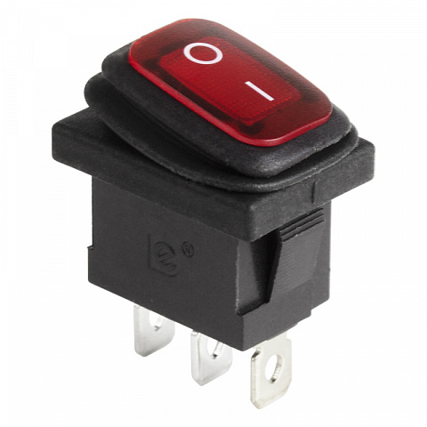 Выключатель клавишный 250V 6А (3с) ON-OFF красный с подсветкой Mini ВЛАГОЗАЩИТА Rexant