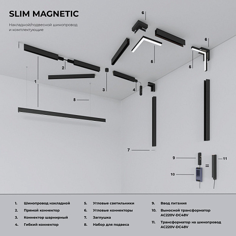 Соединитель для шинопровода Elektrostandard 85100/00 Slim Magnetic Соединительная планка узкая