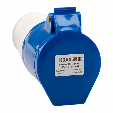 КЭАЗ Розетка кабельная 223-32А-6h-220AC-2P+PE-IP44