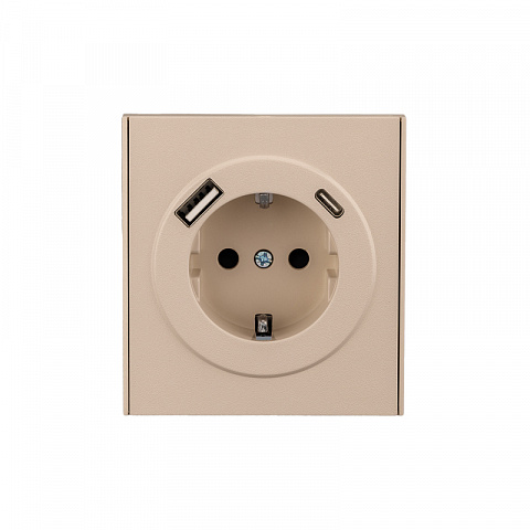 KRANZ STRONG Розетка 1-ая с/з с/у з/ш 16А с USB A+C быстрой зарядки 5В/3А шелк, с 1-пост. рамкой